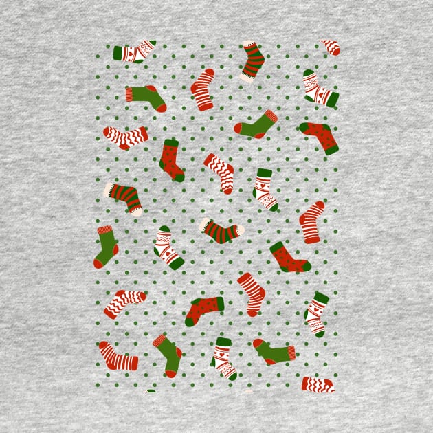 Christmas sock illustration, cute green polka dot holiday pattern 3 by gusstvaraonica